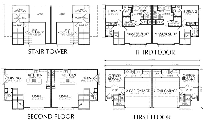 Urban Townhome Floor Plans Town House Development Row House