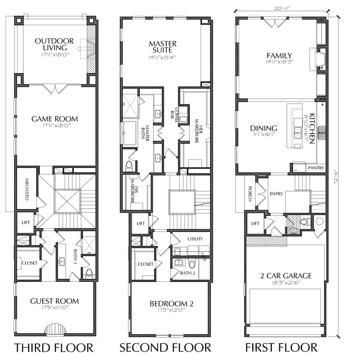 Townhomes, Townhouse Floor Plans, Urban Row House Plan