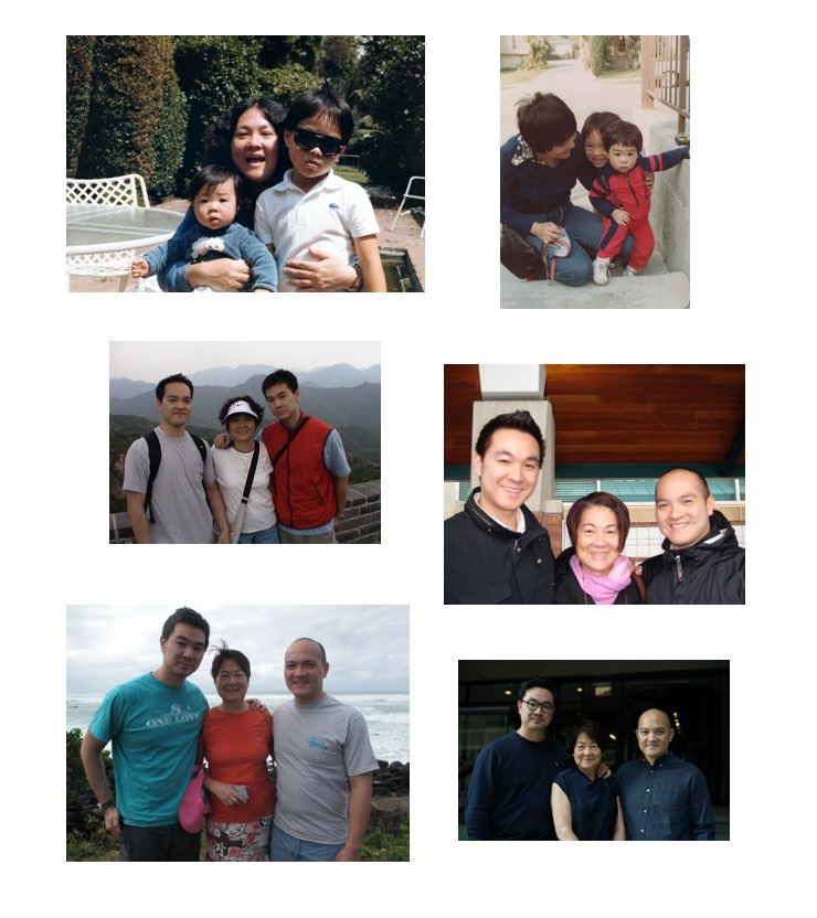 collage of Helen Lo with both sons