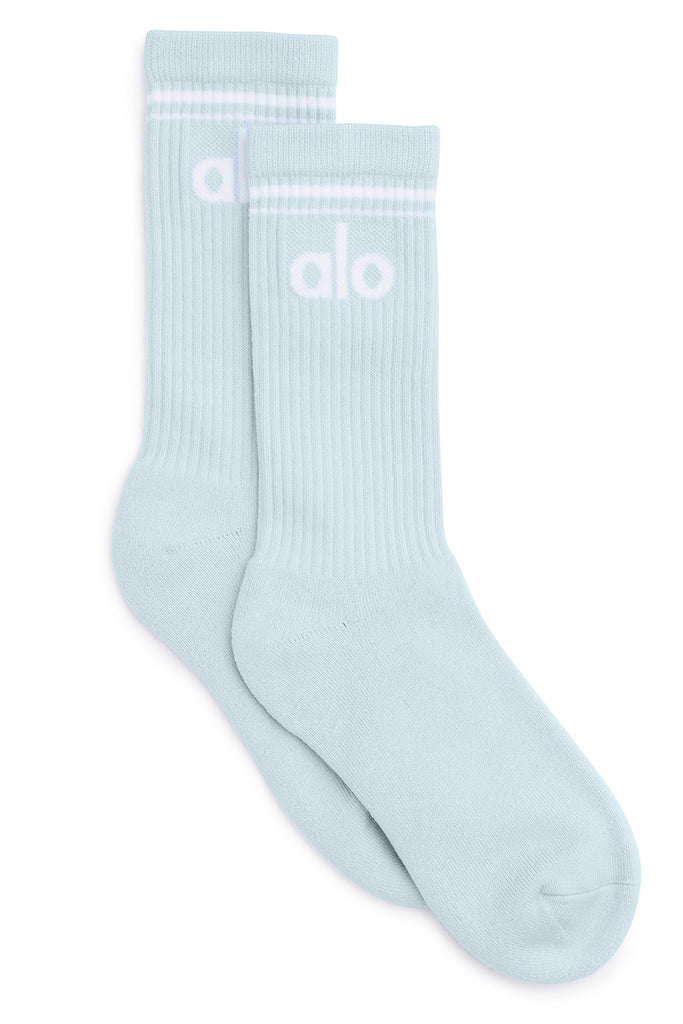 Alo Yoga Women's Throwback Sock - Powder Blue/White. 2