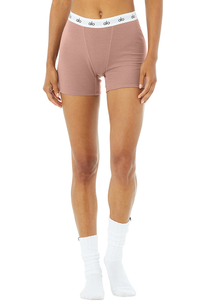 Alo Yoga Icon Ribbed Boyshort - Smoky Quartz. 2