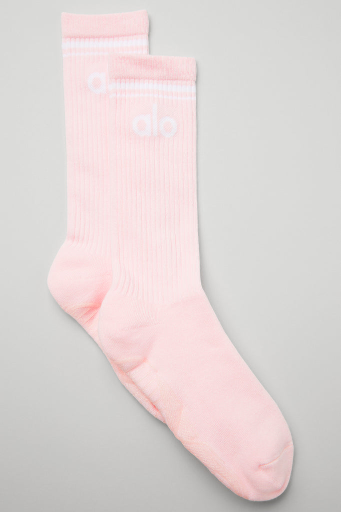 Alo Yoga Women's Throwback Barre Sock - Powder Pink/White. 3