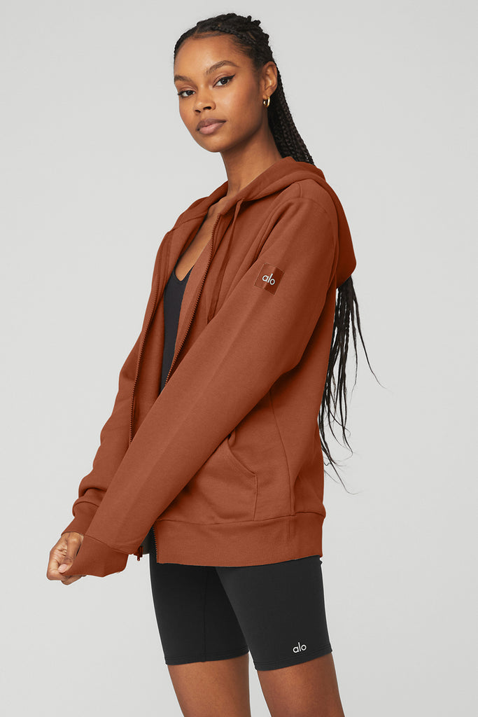 Alo Yoga Everyday Full Zip Hoodie - Rust. 1