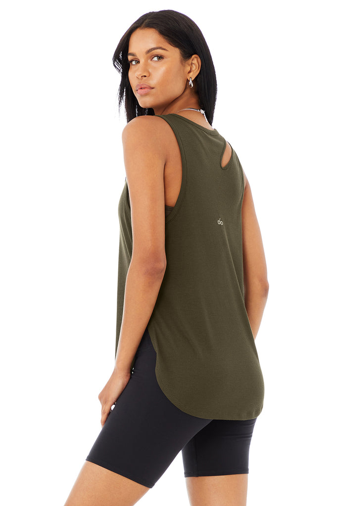 Alo Yoga Ribbed Peak Tank - Dark Olive. 4