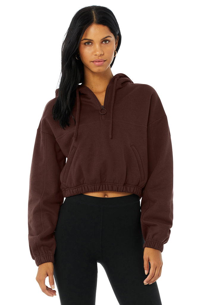 Alo Yoga Refresh Stadium Half-Zip Hoodie in Cherry Cola SZ SM