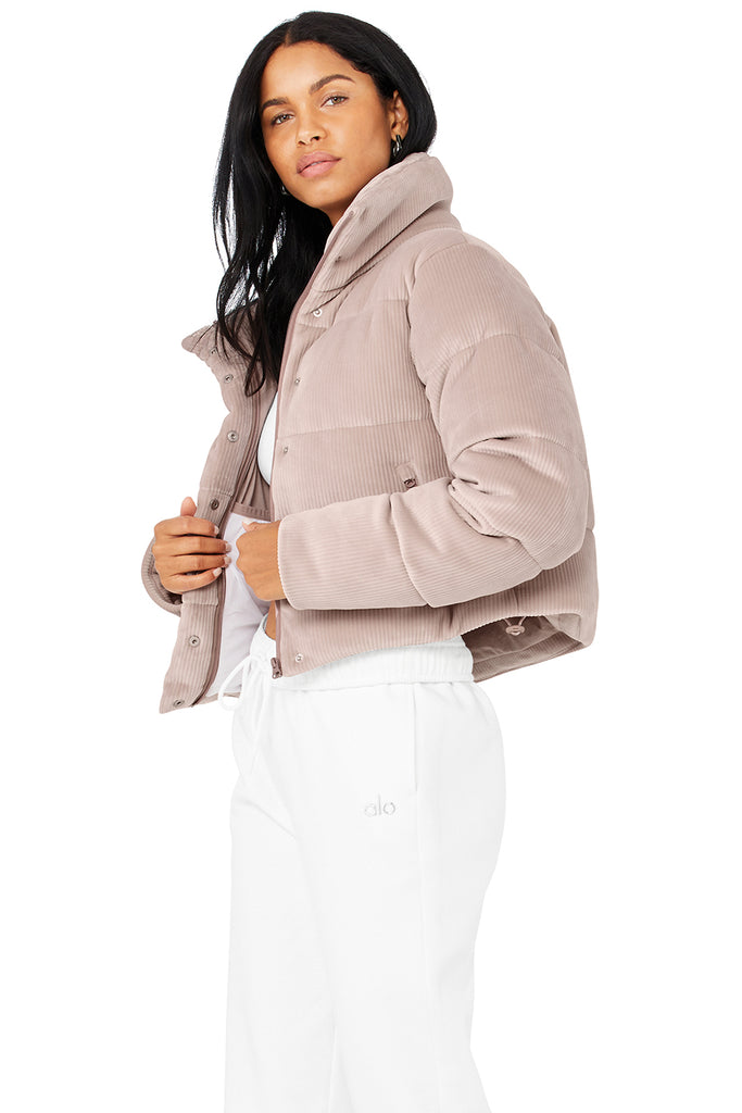 Ribbed Velour Gold Rush Puffer - Dusty Pink