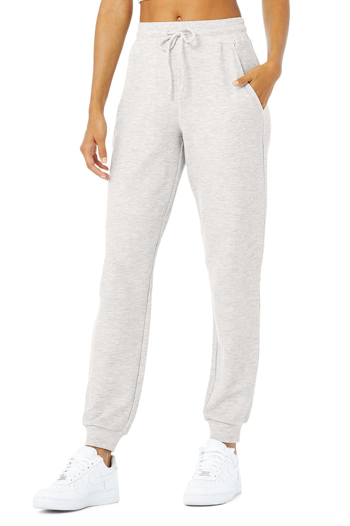 Alo Yoga SMALL Micro Waffle Fireside Sweatpant - Dove Grey Heather