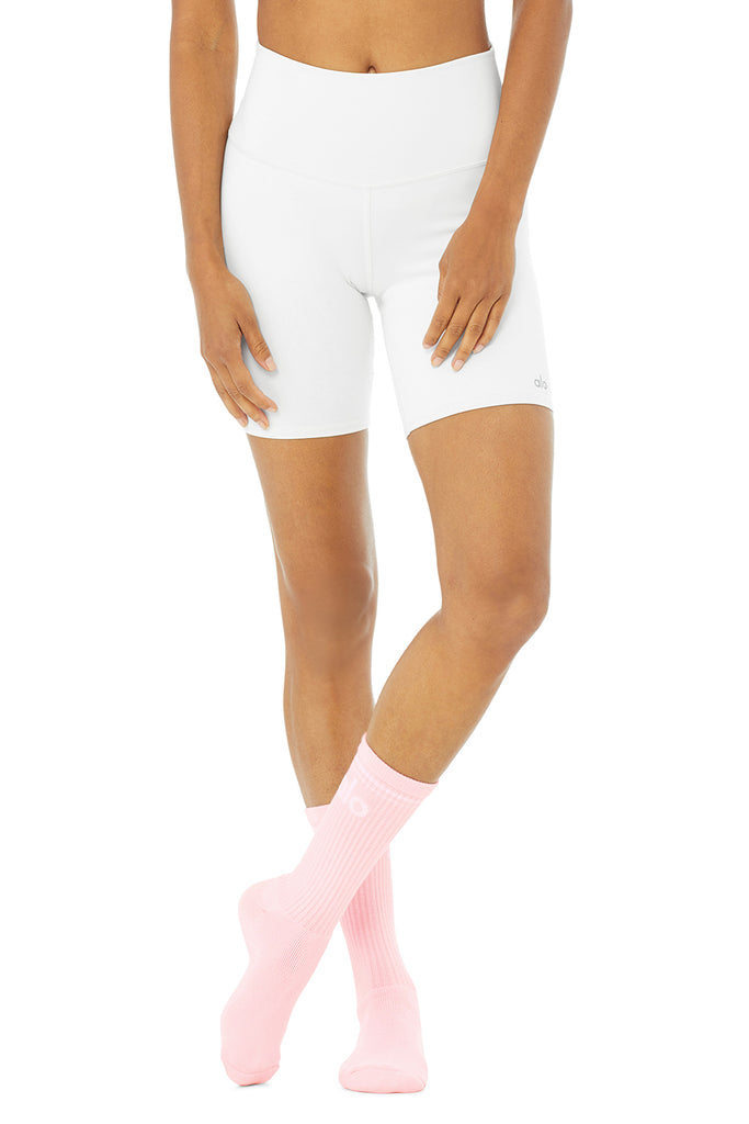 Alo Yoga Women's Throwback Sock - Powder Pink/White. 3