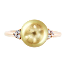 正圓金黃色南洋珍珠鑽石戒指