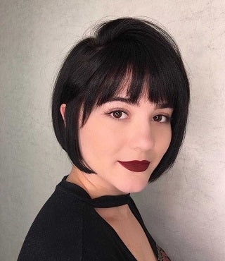 Gorgeous bob cut hairstyle on length with long bangs