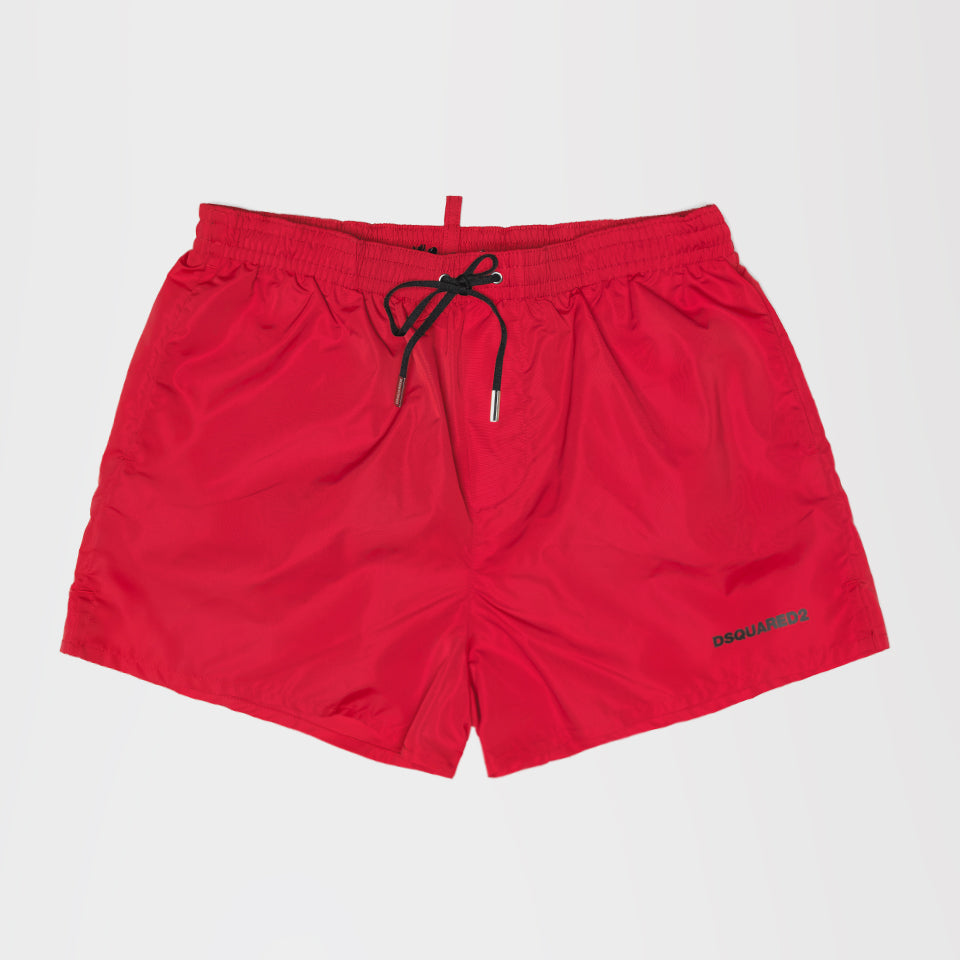 DSQUARED2 BLACK ICON PRINT SWIM SHORTS RED