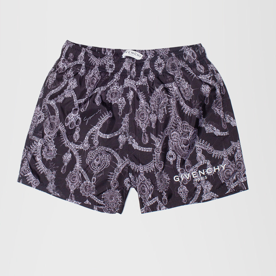 GIVENCHY LOGO JEWEL PRINT SWIM SHORTS BLACK