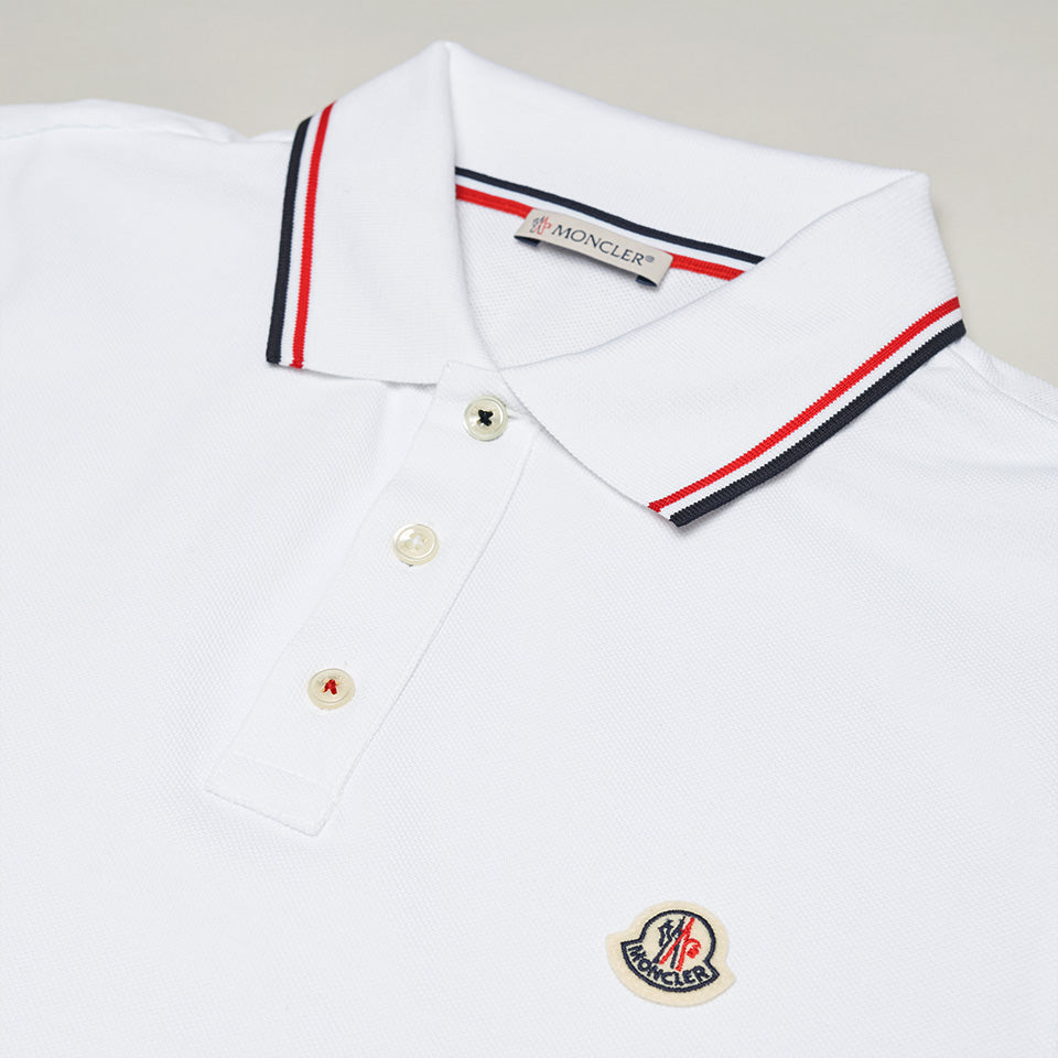 MONCLER LOGO STRIPE POLO WHITE