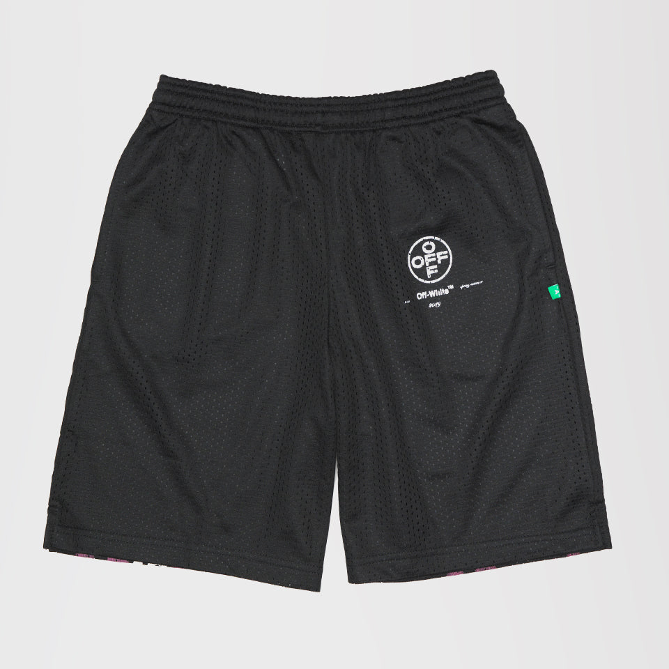 OFF-WHITE PINK SPARY PAINT LOGO MID RISE SHORTS BLACK