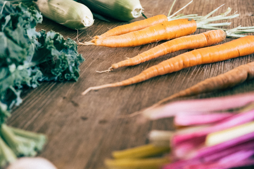 Vegetables on a wooden board.