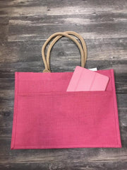 Jute Pocket Tote in Pink Available for Personalization at Sew Cute by Katie