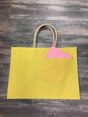 Jute Pocket Tote in Yellow Available for Personalization at Sew Cute by Katie