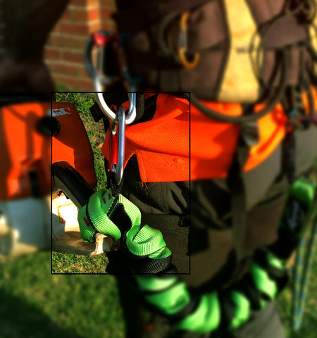 heavy duty lanyard on chainsaw and harness