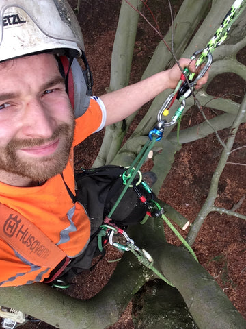 Sam Turner, Arborist climbing a beech tree in a Teufelberger Treemotion