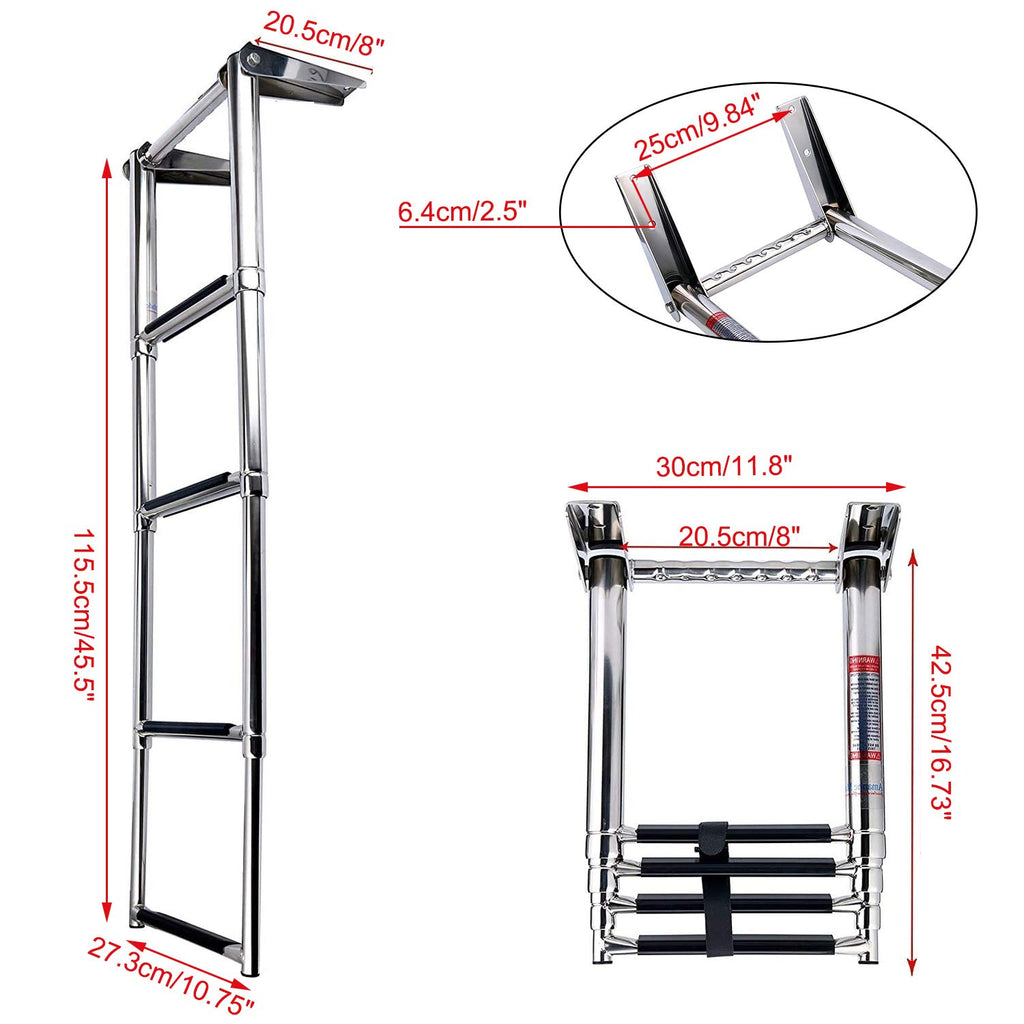 4 Step Telescoping Swim Marine Boat Ladder Stainless with Built in Handle Amarine-made 3 Step