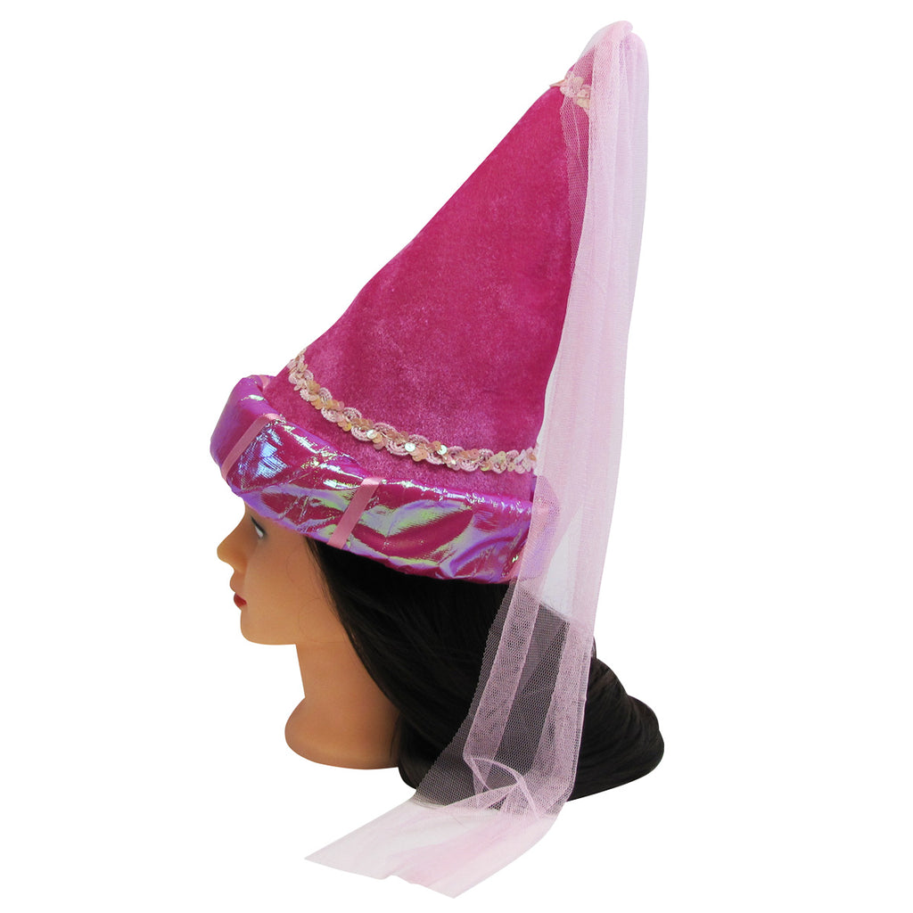 Pink Fairy Princess Cone Hat Veil Women Girl Kid Plush Party Costume Accessory 