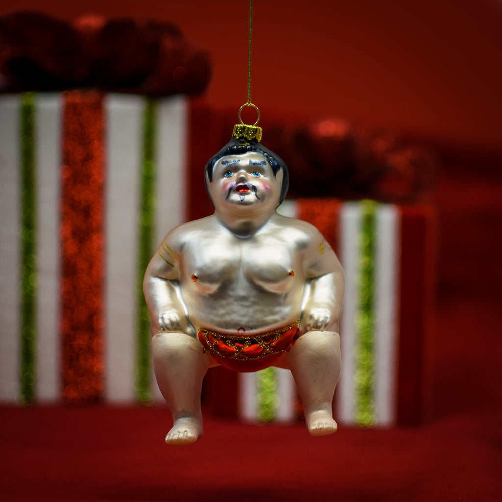 Hanging Japanese Sumo Wrestler Glass Christmas Tree Ornament Holiday Xmas Decor 