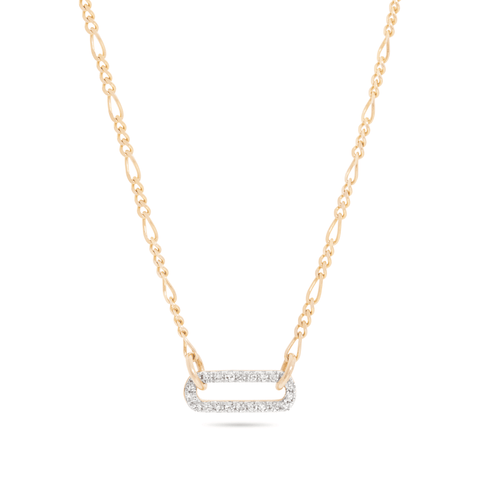 Pave Paperclip Figaro Necklace