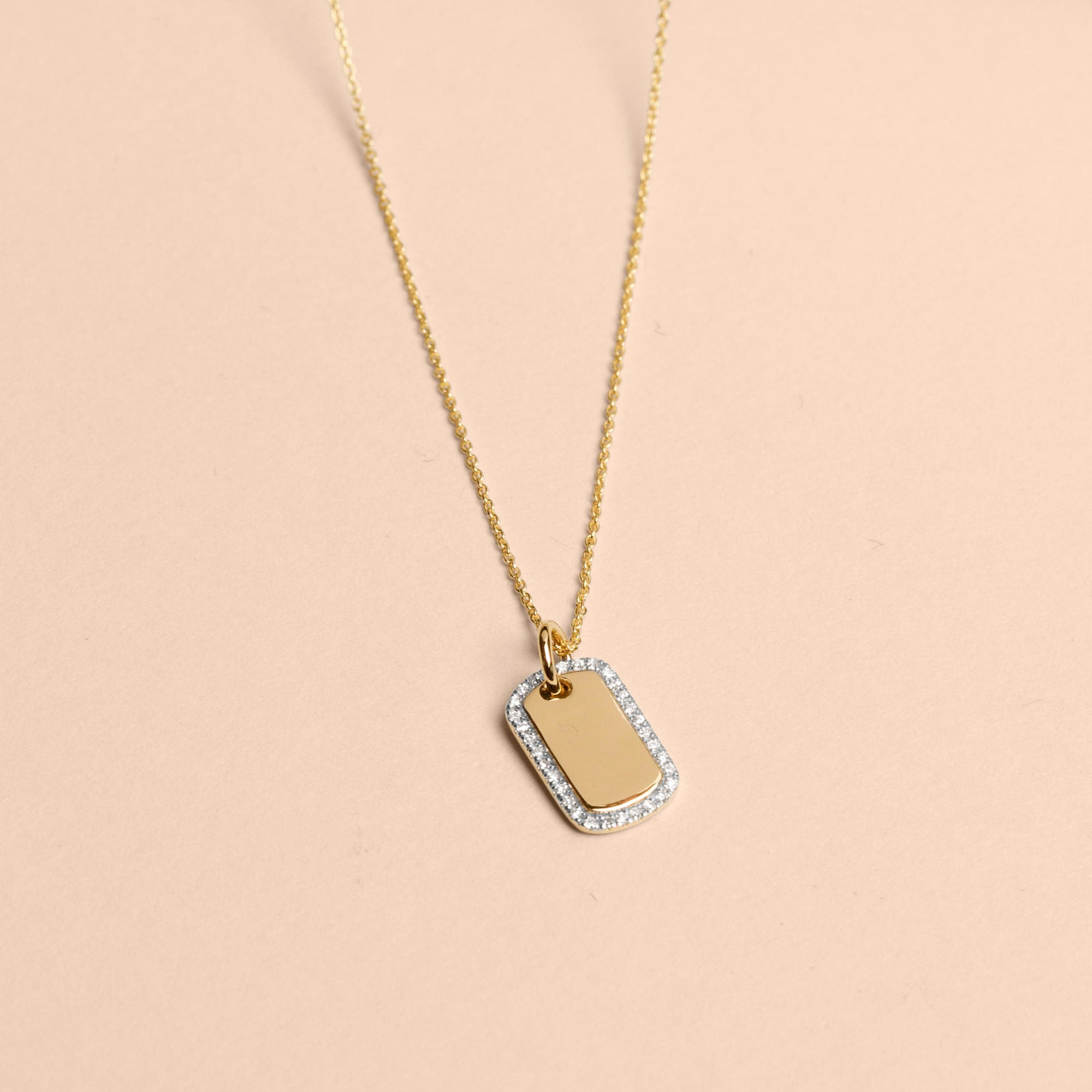 Dog Tags 10K Yellow Gold Diamond Pendant Can Be Engraved