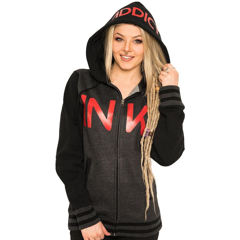 INK Unisex Varsity Charcoal/Black Zip Hoodie