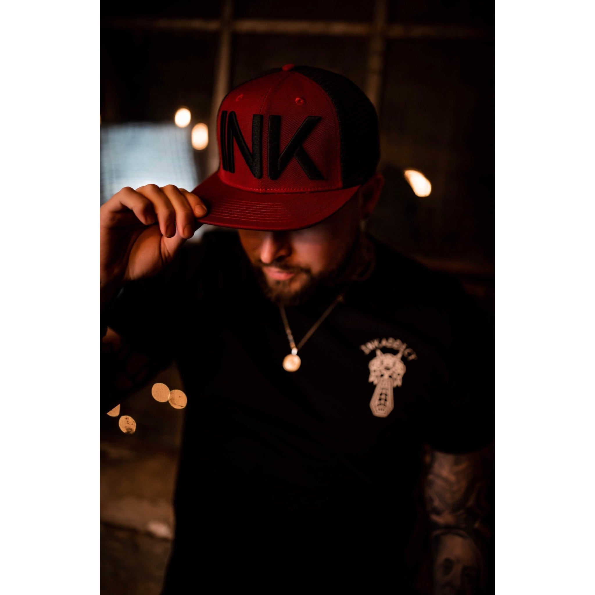 INK Maroon/Black Flat Bill Trucker