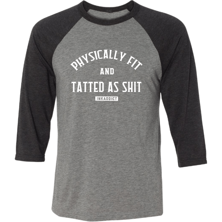 Physically Fit Unisex Heather Grey/Black Baseball Tee