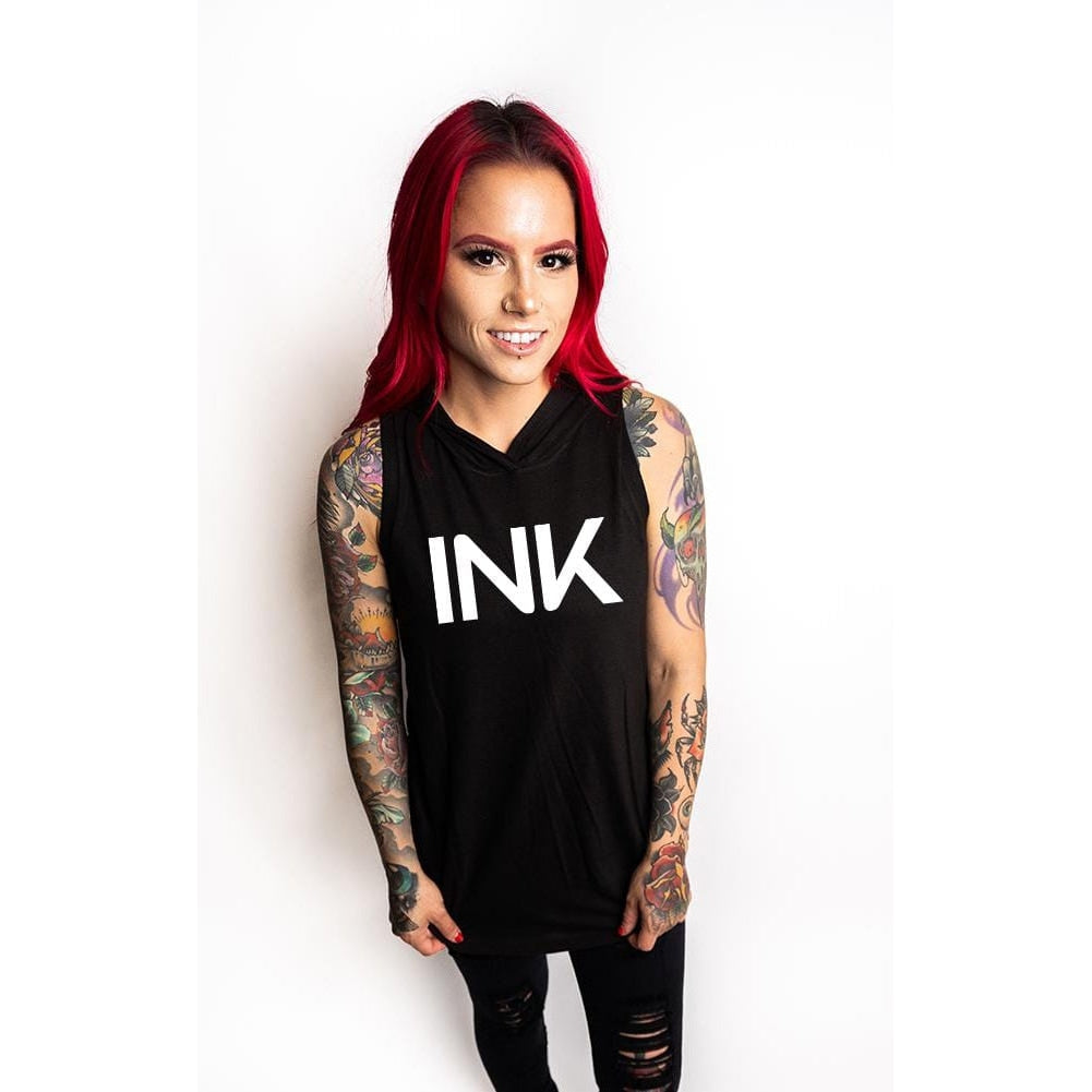 INK Women's Black Sleeveless Hoodie Tee