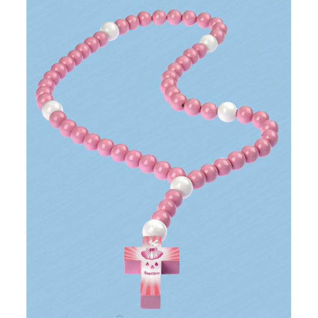 Pink Baptism Wooden Children's Rosary 