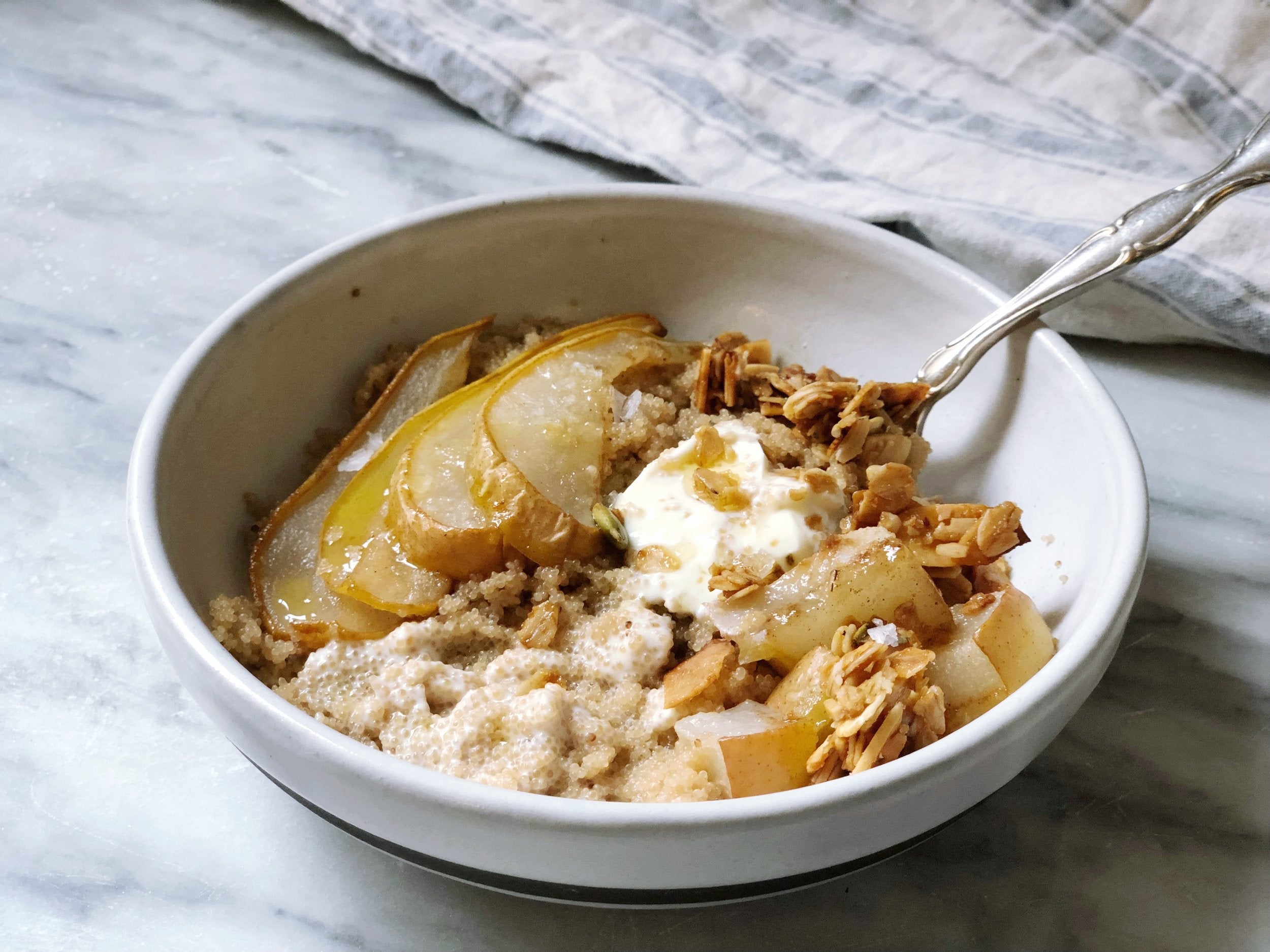 Amaranth Porridge with Ginger, Cinnamon, + HoneyRoasted Pear Jamie’s