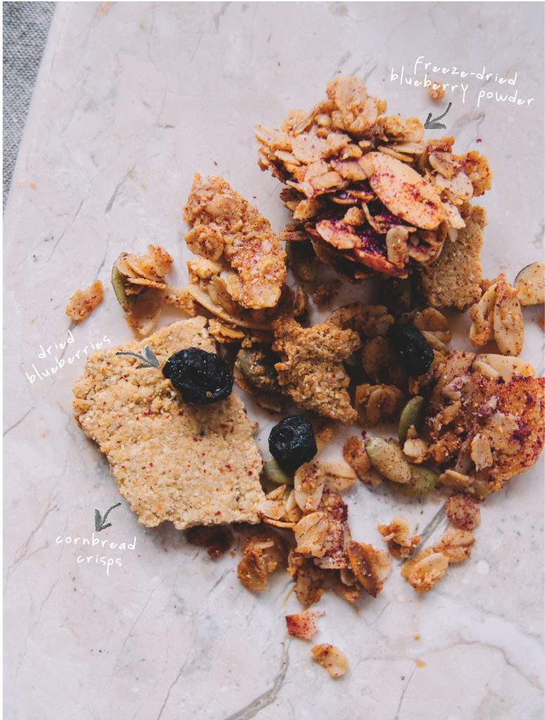 blueberry cornbread granola by bumble & butter baked with ghee and honey