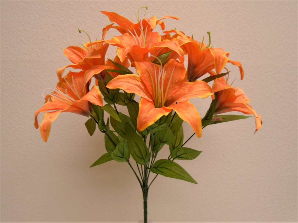 Fawoert 5Pcs Artificial Tiger Lily Fake Flower Bouquet Wedding Home Party Garden Decoration Orange