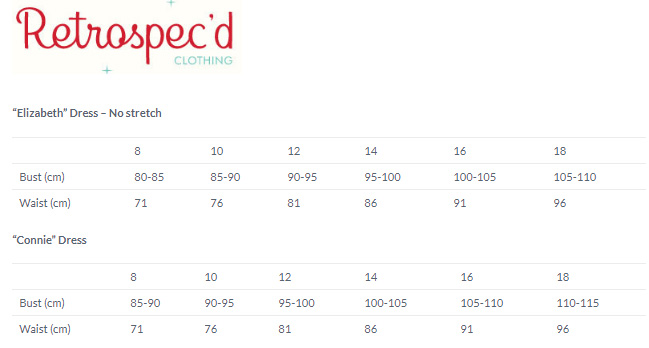 Retrospec'd size chart