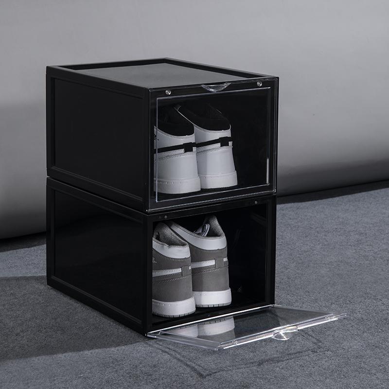 black drop front shoe box