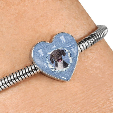 Spanish Water Dog Print Heart Charm Steel Bracelet-Free Shipping