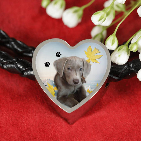 Weimaraner Print Heart Charm Braided Bracelet-Free Shipping
