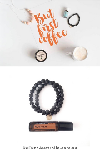 quote: but first coffee | lava bracelets with essential oils