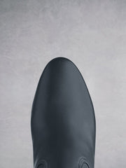 Comfortable round toe shape making this navy boot highly versatile.