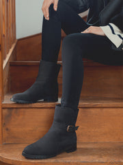 Winfell Brown Leather - Biker-style ankle boots with shearling lining.