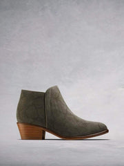 Albus, the simple yet stylish low cut lizard embossed khaki suede ankle boot.
