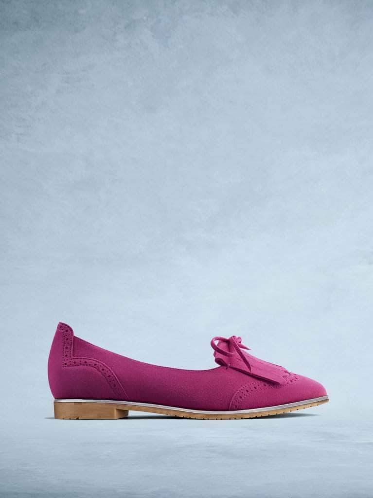 Lamorna is our sophisticated ballet pump made from statement soft pink suede.