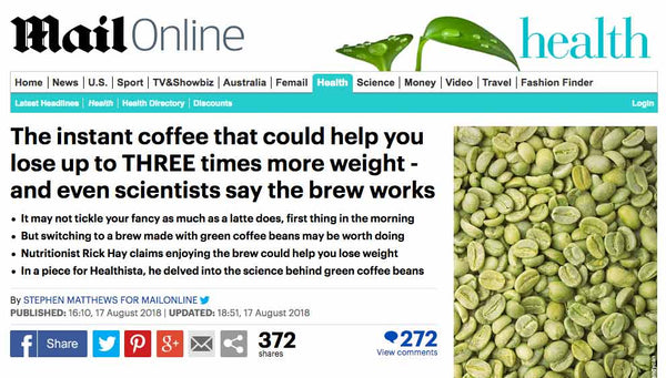 Green coffee as seen in the Daily Mail