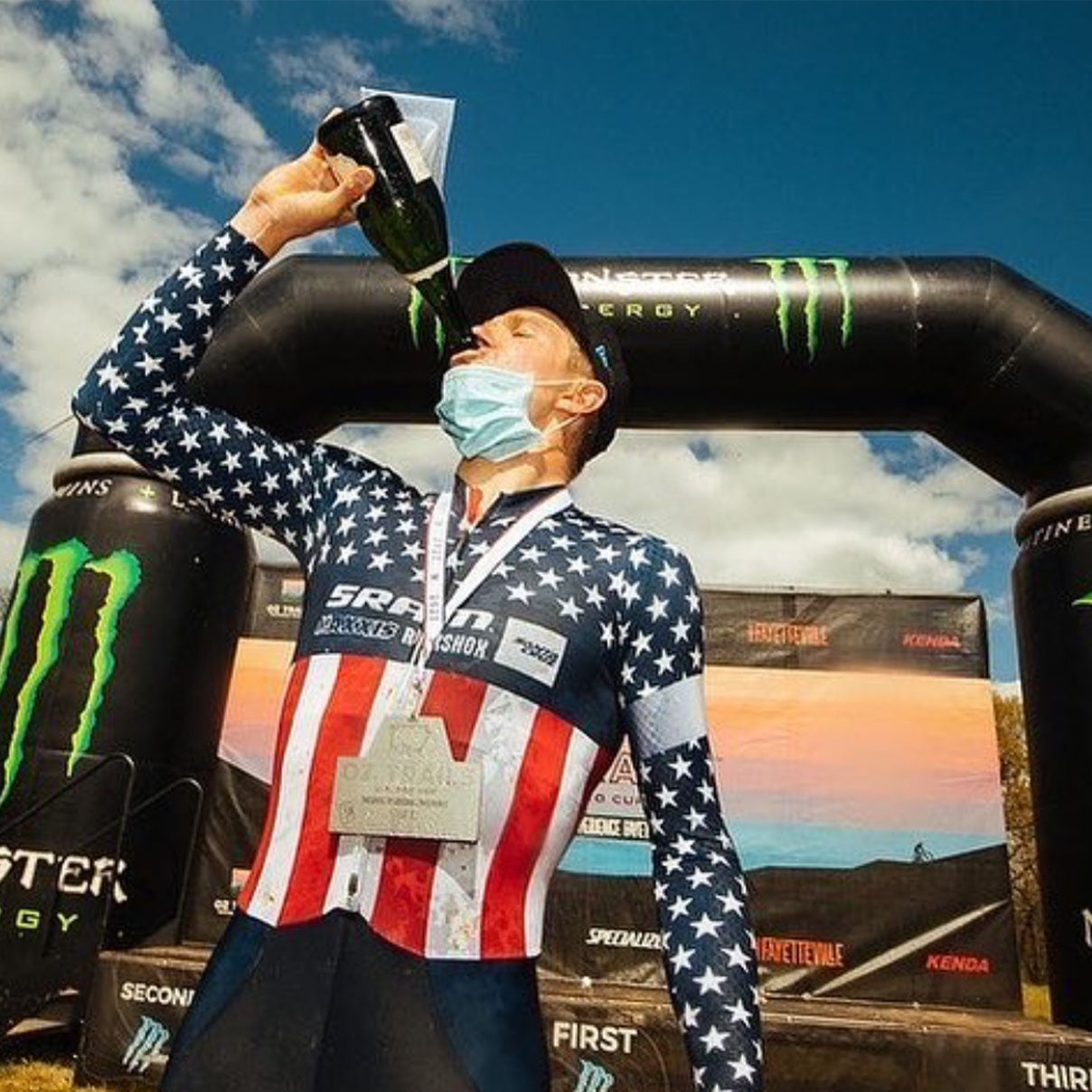 short track and XCO champ kit Keegan wears while celebrating a win