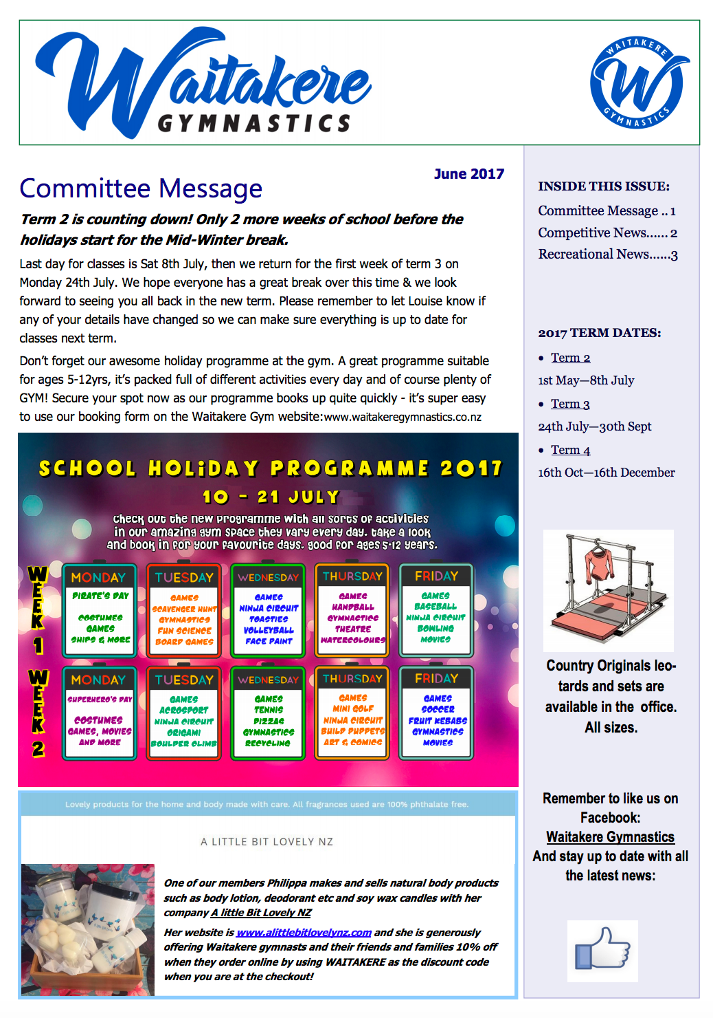 Waitakere Gymnastics Newsletter June 2017