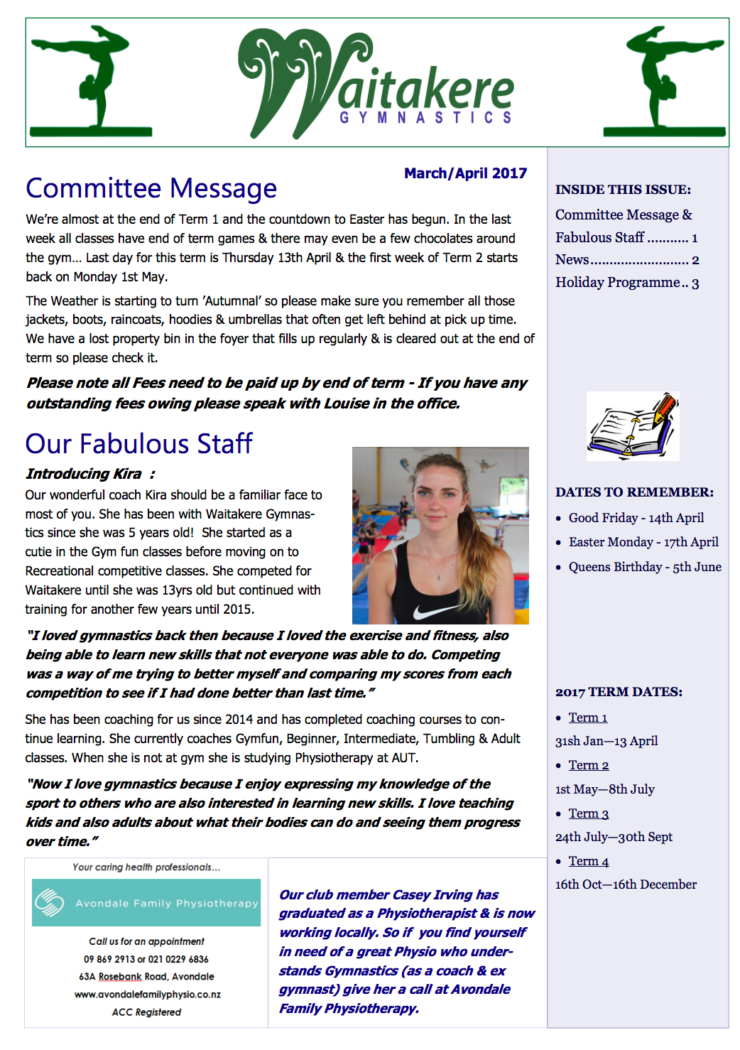 March April Club Newsletter