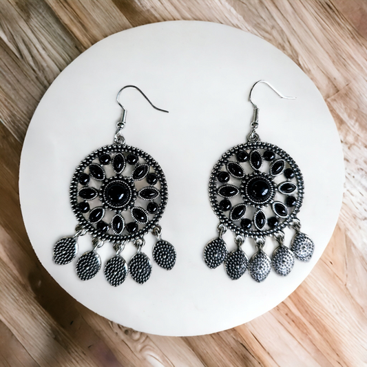 Sagebrush Symphony - Black Floral Earrings - Bling by Danielle Baker